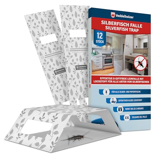 Veddelholzer XXL divisible silverfish trap with bait attractant 12 pieces Effective sticky traps Combat silverfish and paperfish Non-toxic odourless environmentally friendly easy to use