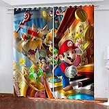  LLWERSJ Vorhänge Blickdicht Anime Super Mario Kinder Vorhang Blickdicht Thermovorhang Verdunkelungsvorhänge mit Ösen für Wohnzimmer Schlafzimmer Kinderzimmer 2er Set B75x H166cm