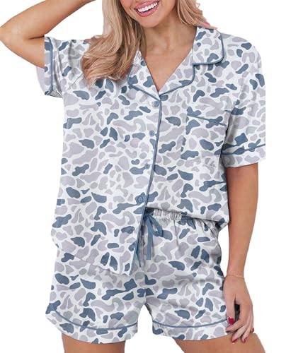 Image of KevaMolly Womens Floral Pajama Set 2026 Summer Flower Print Sleepwear with Notch Collar and Drawstring Shorts