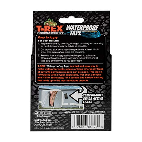 T-Rex Waterproof Tape For Wet Or Rough / Dirty Surfaces Including Underwater, Leaks, Hose Repair And More, Black, 1-Roll (285988) #TOP1