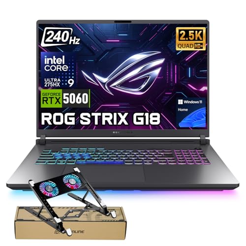Image of ASUS ROG Strix G18 Ultra 9 Gaming Laptop, 18 inch 2.5K QHD+ 240Hz IPS Nebula Display, RTX 5060, Intel Core Ultra 9 275HX, 32GB DDR5, 1TB SSD, 4-Zone RGB Backlit, Numeric Keypad, Win 11 Home, w /Bundle