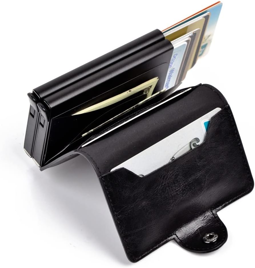 Women's Automatic Business Credit Card Holder Id Badge Holder Card Case Smart Leather Mini Metal Wallet