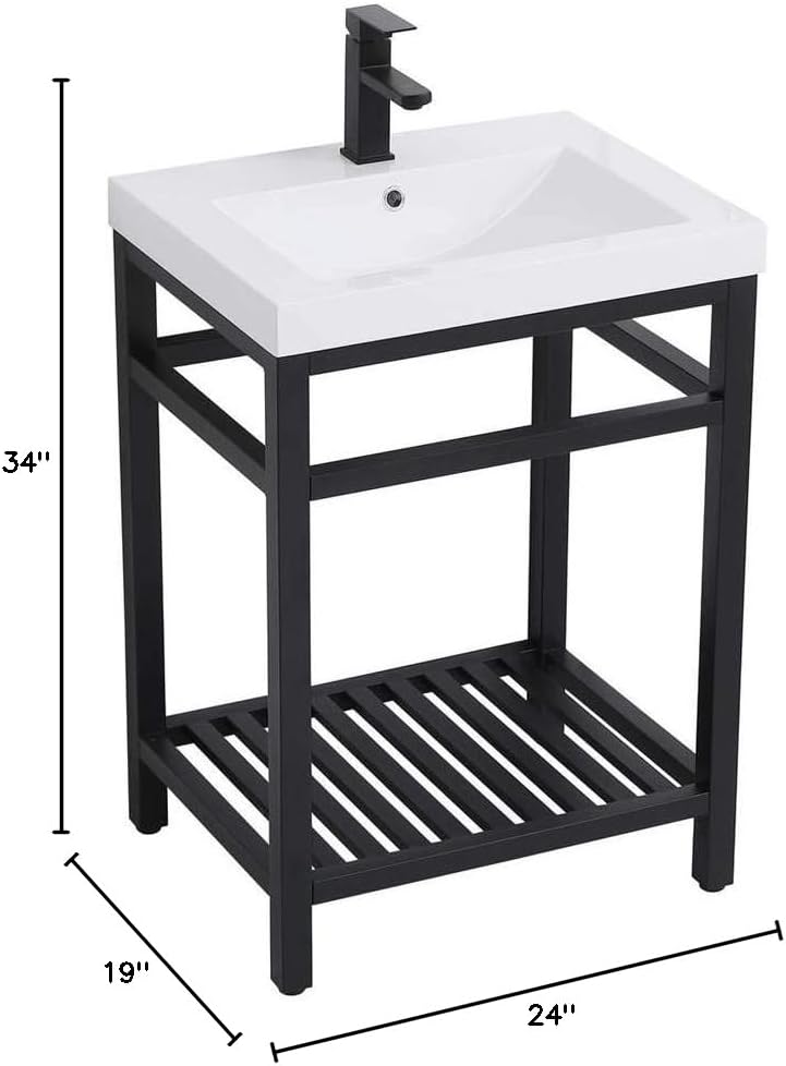 Elegant Decor Raya 24" Single Resin Top Metal Bathroom Vanity in Black
