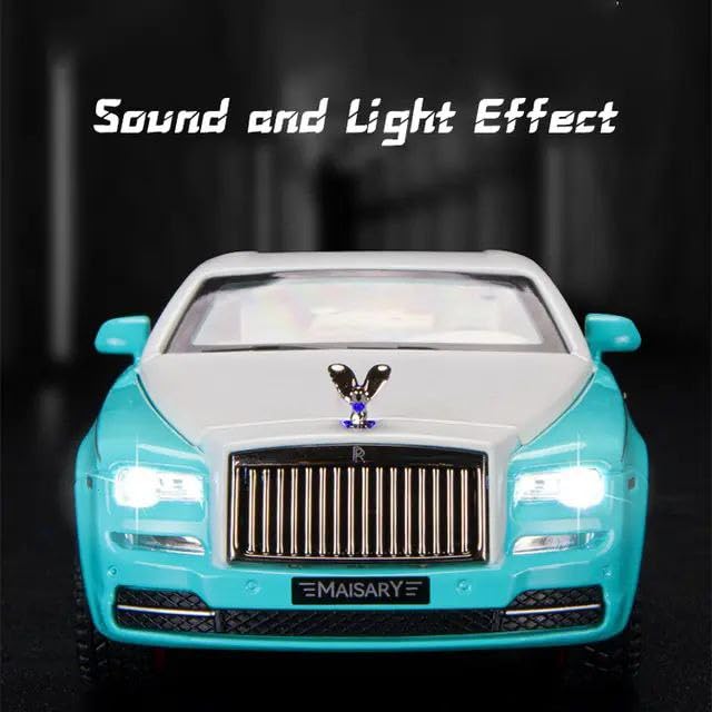 Image of Scale Exclusive Alloy Metal Pull Back | Die-cast Car Model with Sound Light Mini Auto Toy for Kids Metal Model Toy Car with Sound and Light (1.24 Scale- Rolls ROICE Down-Blue)