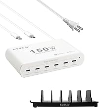 150W Charging Station for Multiple Devices, 6 Port PPS 100W USB C Charger, Multi-Device Organizer Fast Charging Dock for MacBook, iPad, iPhone, Cell Phone, Tablet and More
