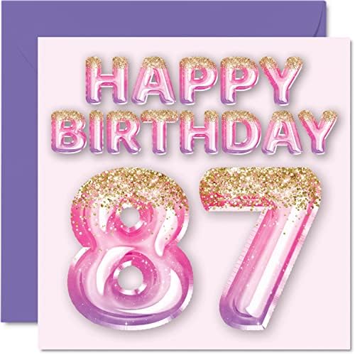 21st Birthday Card for Women - Pink & Purple Glitter Balloons - Happy Birthday Cards for 21 Year Old Woman Daughter Sister Auntie Cousin, 145mm x 145mm Twenty-One Twenty-First Bday Greeting Cards Gift