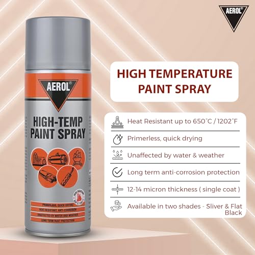 Image of AEROL High-Temp Paint Spray, Grade 6351 (300 g, Silver) - Primerless, Heat-Resistant Anti-Corrosion Coating for Silencers, Furnaces, Generators, and Barbeque Equipment