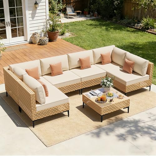 ABCASA Patio Furniture Set, 110' Large 7-Piece Wicker...