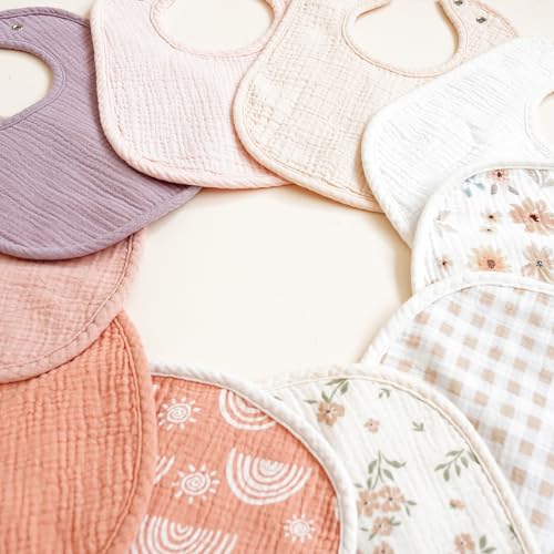 Image of Konssy 10-Pack Muslin Baby Bibs for Drooling and Teething