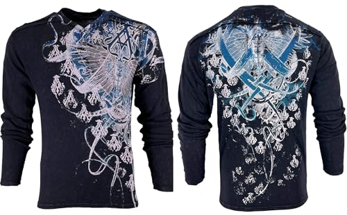 Archaic by Affliction Men's Thermal Shirt Woodcuts Black 2XL