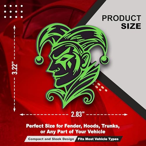 Image of Joker Emblem 3D Jester Badge - Custom Car Decal Sticker for Car, Truck, SUV - Durable Exterior Trunk, Hood, Fender (Set of 2) (Green)