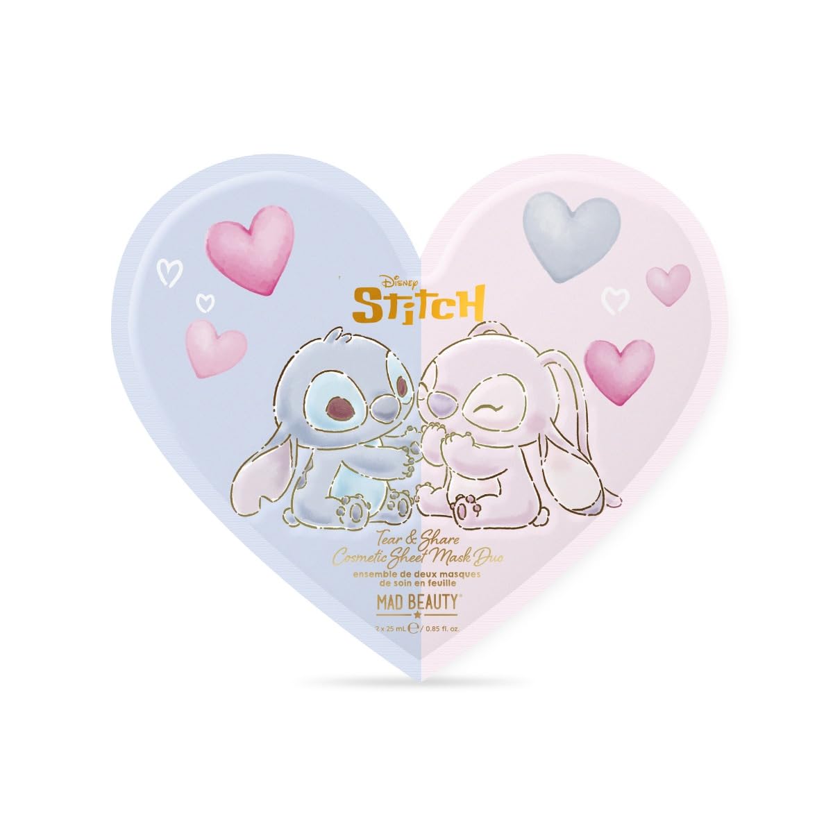 MAD Beauty Disney Stitch Sheet Face Mask Duo | Officially Licensed | I Heart Stitch | Tear and Share | Raspberry & Blueberry | Hyaluronic Acid | Hydrating Skincare Gift