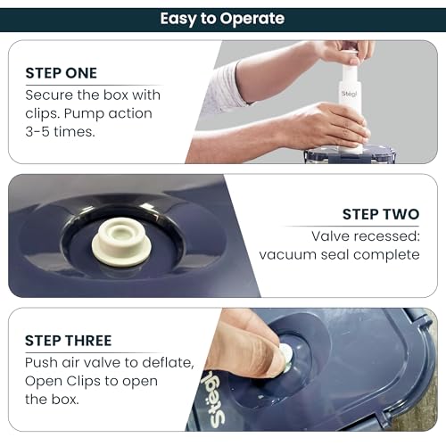Image of Stegl Vacuum Container Set - Airtight Stainless Steel Containers with Vacuum Pump | Keeps Food Fresh 5x Longer | Microwave & Dishwasher Safe | 480ml & 800ml