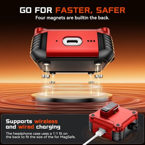 Image of Inesore for AirPods 4 Case with Secure Lock (Red) | Phone Stand Design,Compatible with MagSafe,Automatic Snap Switch Secure Cover with Cleaner Kit & Keychain