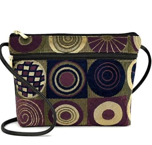 Image of Danny K. Women's Tapestry Zipper Purse Crossbody Handbag, Adjustable Cord, Handmade in USA