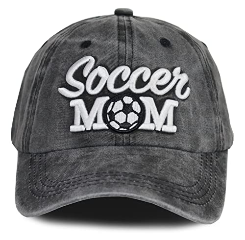 Image of Distressed Soccer Mom Baseball Cap for Women, Adjustable Washed Embroidered Sun Hat for Mama