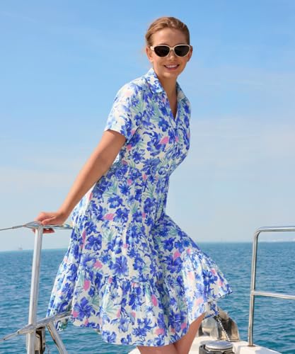 Image of CARCOS Plus Size Dresses for Curvy Women Collared Vneck Short Sleeve Dresses Midi Summer Ruffle Dress with Pocket XL-5XL