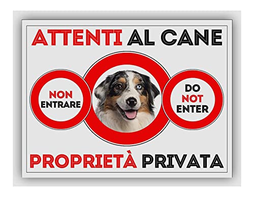 Pannello Decorativo Per Canile O Piastra – Australian Shepherd Tricolore – 20x10 Cm, PVC Antintemperie