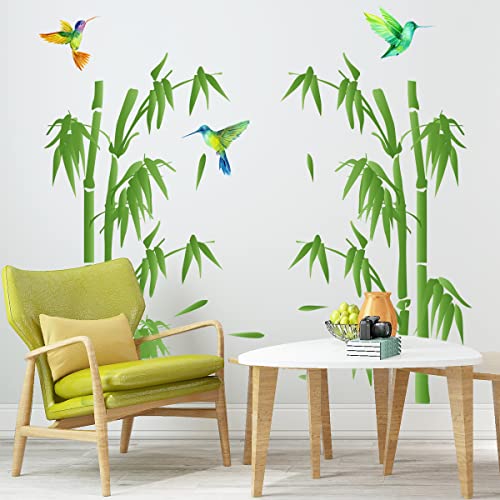 Pinenjoy Bamboo Wall Art Decal Nature Green Plant With Flying Birds Wall Stickers 36X34Inch Removable Vinyl Wall Mural For Living Room Bedroom Classroom Office Decoration #TOP5