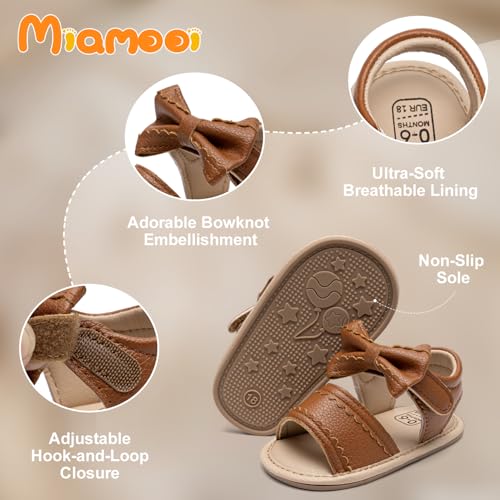 Image of Miamooi Infant Baby Girls Boys Sandals Summer Bowknot Crib Shoes Toddler Pu Leather Flower Soft Rubber Sole Dress Flats First Walker Shoes