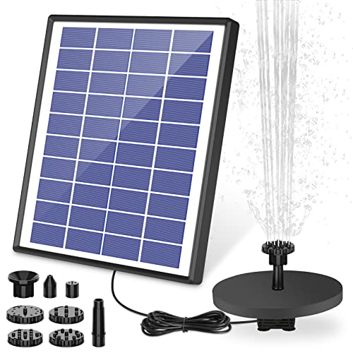 AISITIN Solar Fountain Pump 6.5W Panel with Battery Backup Solar Water Pump Floating Fountain, 6 Nozzles, for Bird Bath