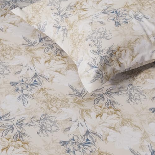 Image of HUESLAND by Ahmedabad Cotton 144 TC Cotton Elastic Fitted Bedsheet King Size with 2 Pillow Covers | 72 x 78 inches