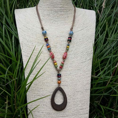 Boho Style Colorful Ceramic Bead Strand Necklace Adjustable Bohemian Jewelry Gift for Women, Fashion Clothing Matching Necklace 5