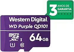 Cartão de Memória Com 3 anos de Garantia Micro SD 64GB WD Purple Intelbras