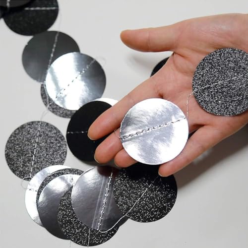 Cheerland Glitter Charcoal Grey Black Circle Garland Kit Halloween Party Decoration Hanging Polka Dots Streamer Backdrop Banner Birthday Wedding Retirement New Years NYE Bachelorette Bridal Shower by Cheerland - Used condition - Image 3