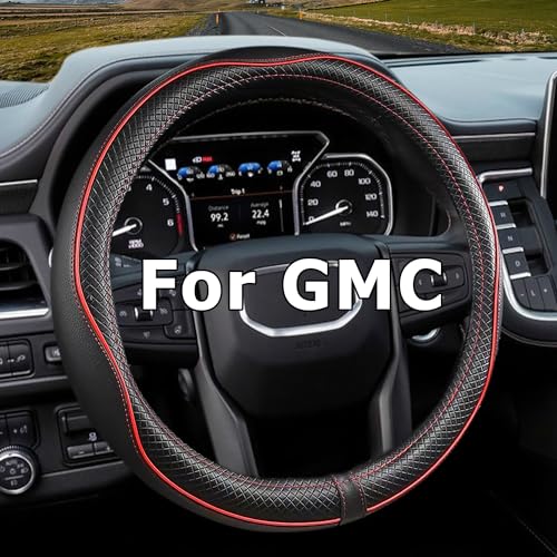 CACAWIZ Car Steering Wheel Cover for GMC for Sierra Acadia Enyon Yukon, Automative Accessories for GMC, Premium Leather, Sporty Design, Red