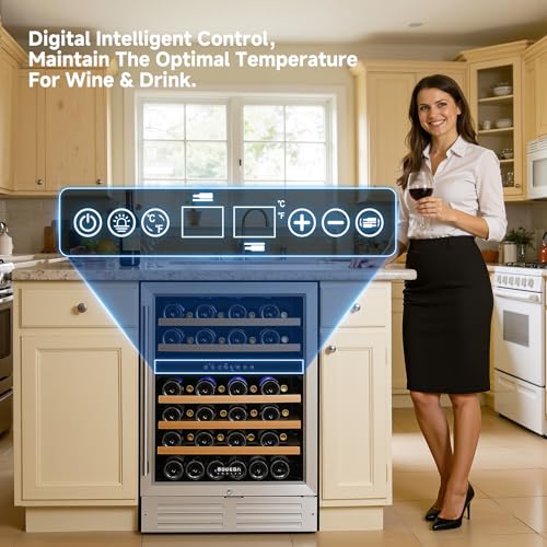 Image of BODEGA COOLER Wine Fridge Cooler - 24 Inch Dual Zone Wine Fridge Hold 46 Bottles, 41-72F Wine Refrigerator, Built in Fridge, Freestanding Adjustable Shelves Fridge for Beer Soda Drink Home Bar.