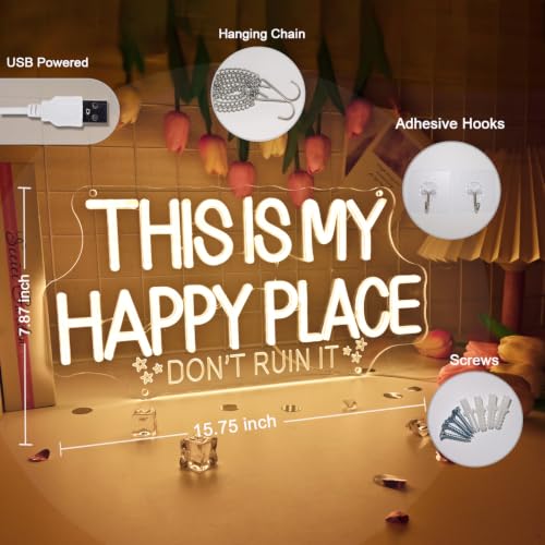 Image of Britrio This Is My Happy Place Neon Sign for Bedroom Game Room Wall Decor