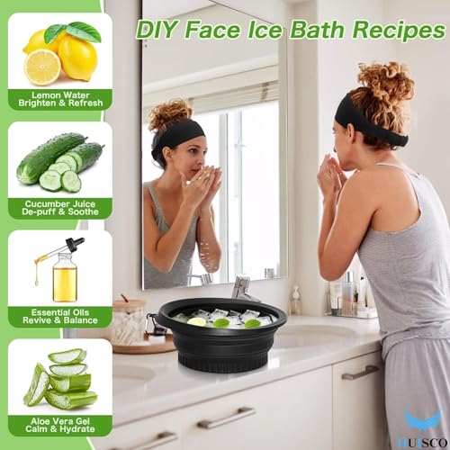 Image of Silicone Collapsible Face Bowl with Built-in Ice Tray | BPA-Free Round Face Bath Basin for Icing Soaking & Skincare | Portable Dishwasher Safe | Black