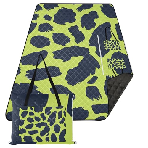 sanluoli Manta de campamento resistente al agua, alfombra de senderismo para 8 a 10 adultos, manta de concierto, estampado de leopardo, verde lima y azul marino