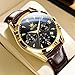OLEVS Brown Leather Gold Watch for Men Black Large Face Casual Luxury Mens Dress Watches Fashion Classic Analog Moon Phase Day Date Men's Wrist Watches Waterproof Chronograph Relojes para Hombres