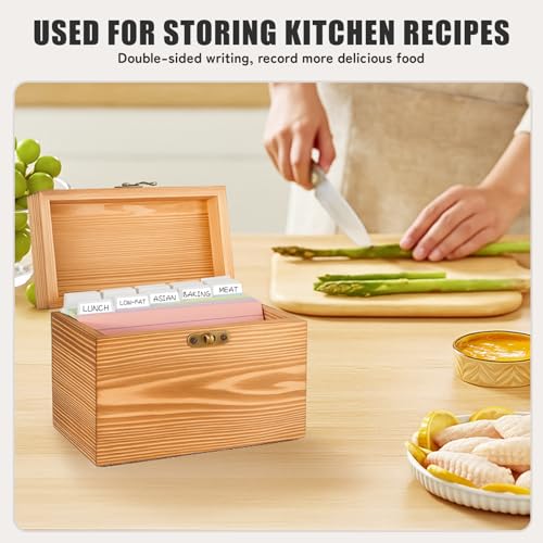MOBYKE Index Card Holder 4x6, wooden Origanizer Recipe Box with 100 PCS Flash cards, 30 White Dividers, 1 Blank Sticker and 1 Letter Sticker, Flashcard Notecard Holders for Home Office - Cosy Home Interiors MOBYKE Index Card Holder 4x6, wooden Origanizer Recipe Box with 100 PCS Flash cards, 30 White Dividers, 1 Blank Sticker and 1 Letter Sticker, Flashcard Notecard Holders for Home Office - Image 4