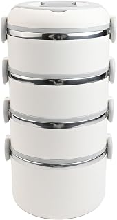 Lonchera aislada de múltiples capas, contenedor de almacenamiento de alimentos de acero inoxidable, caja portátil para picnic, escuela, trabajo, color blanco