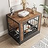 Dog Crate Furniture, Metal and Wooden Dog Crate, Dog Kennels with 3 Doors Indoor, Pet Puppy Crate End Table for Small Dog, Heavy Duty Dog House, Rustic Black and Brown