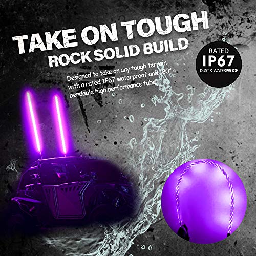 GTP 2pcs 4ft Spiral LED Whip Lights 360° Twisted 20 Color RGB - 21 Modes Lighted Whips Antenna W/Flag for UTV ATV Polaris RZR Quad Off-Road Can-am Maverick Yamaha Sand Dune Buggy 4X4