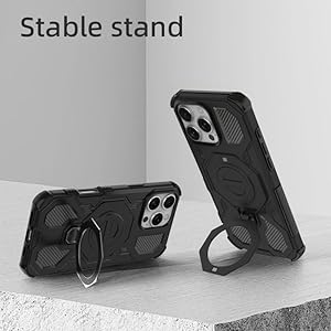 ALLINBOY for iPhone 16 Pro Max Case, Magnetic with Stand Ring Holder Kickstand Military Grade Drop Protection Heavy Duty Rugged Shockproof Phone Case Bumper Non-Slip, Black