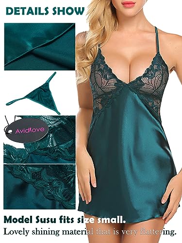 Image of Avidlove Women Lingerie V Neck Sexy Nightwear Satin Sleepwear Lace Chemise Mini Babydoll Nightgown