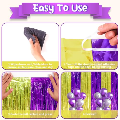 Image of Voircoloria 2 Pack Purple and Gold Foil Fringe Backdrop Curtains, Tinsel Streamers Party Decorations, Fringe Backdrop, Door Shimmer for Graduation or Birthday Party