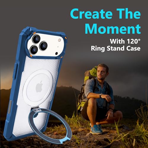 Image of AIBEX Transparent Back Cover Compatible for iPhone 17 Pro Max| Mag-Saf Magnetic Ring Kickstand | Shockproof Dual Layer Military Grade Drop Protection Armor Case| Wireless Charging Support - Blue