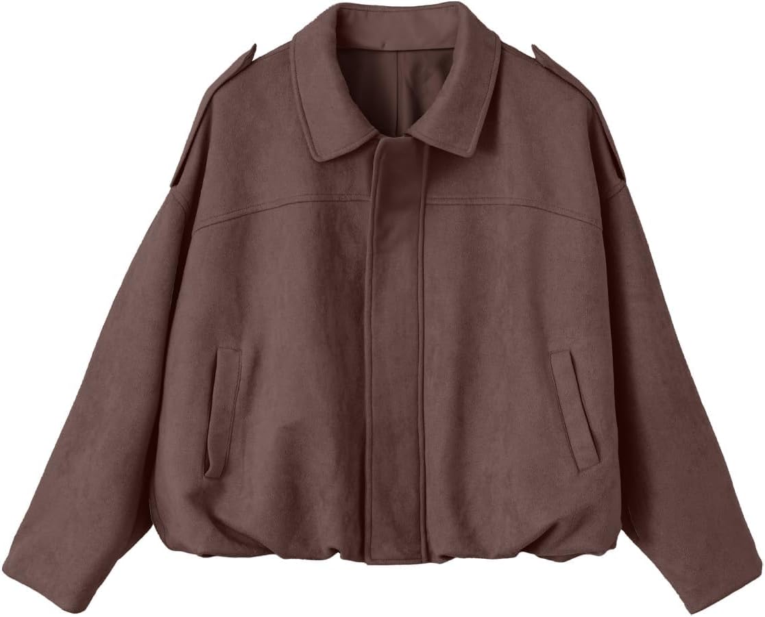 EVALESS Womens Faux Suede Bomber Jackets Long Sleeve Spring Coats Zip Up Cropped Jacket Trendy Outerwear with Pockets