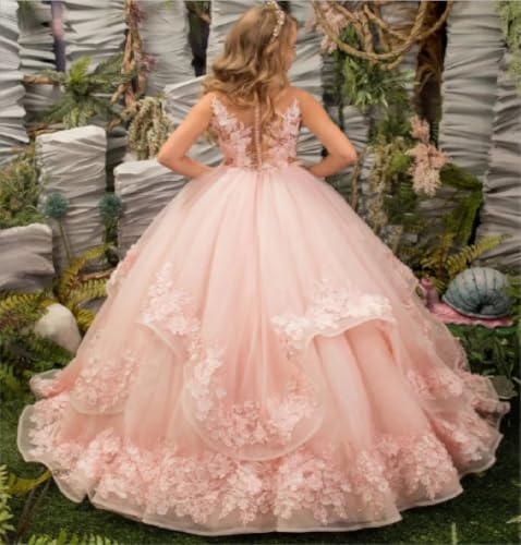 Flower Girl Dress for Weeding Lace Appliques Tulle Pageant Dress Ruffles Princess Formal Ball Gown4