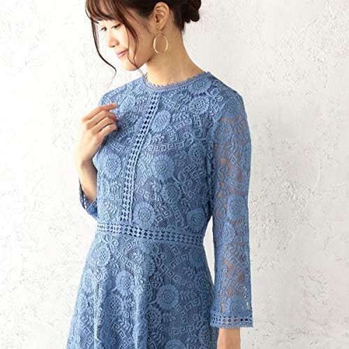 Amazon Co Jp チーク Cheek 総レースフレアワンピース Blue M 服 ファッション小物