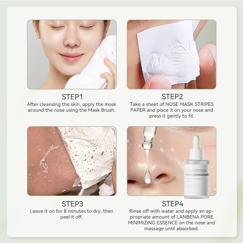 LANBENA Tiras de poros (50 g), 100 tiras de nariz com removedor de cravos, removedor de cabeça preta