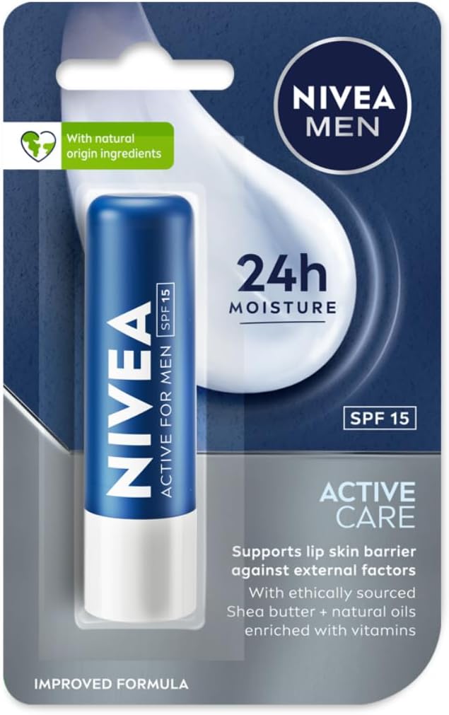 - MEN Active Care 4.8g Lip Balm|24 H Melt in Moisture Formula|Natural Oils|Nourished Lips,4.8 g (Pack of 1)