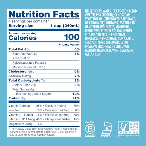 Image of Ripple Original Plant Based Milk | 8g of Quality Sourced Pea Protein, Calcium Rich | Shelf Stable | Vegan & Non GMO Certified | Dairy, Soy, Nut, Gluten, & Lactose Free | 32 Fl Oz Cartons (Pack of 6)