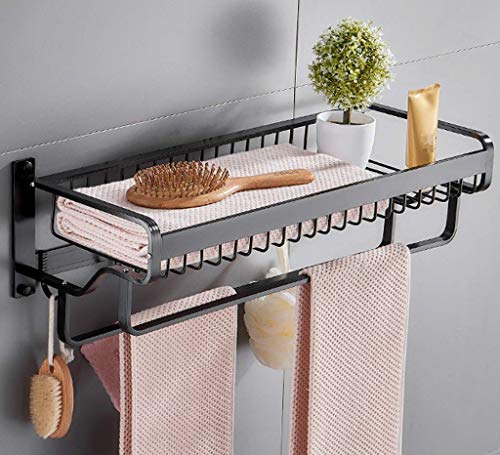 Porte-serviettes double couche en aluminium mural 40 cm avec crochets de suspension et base étanche